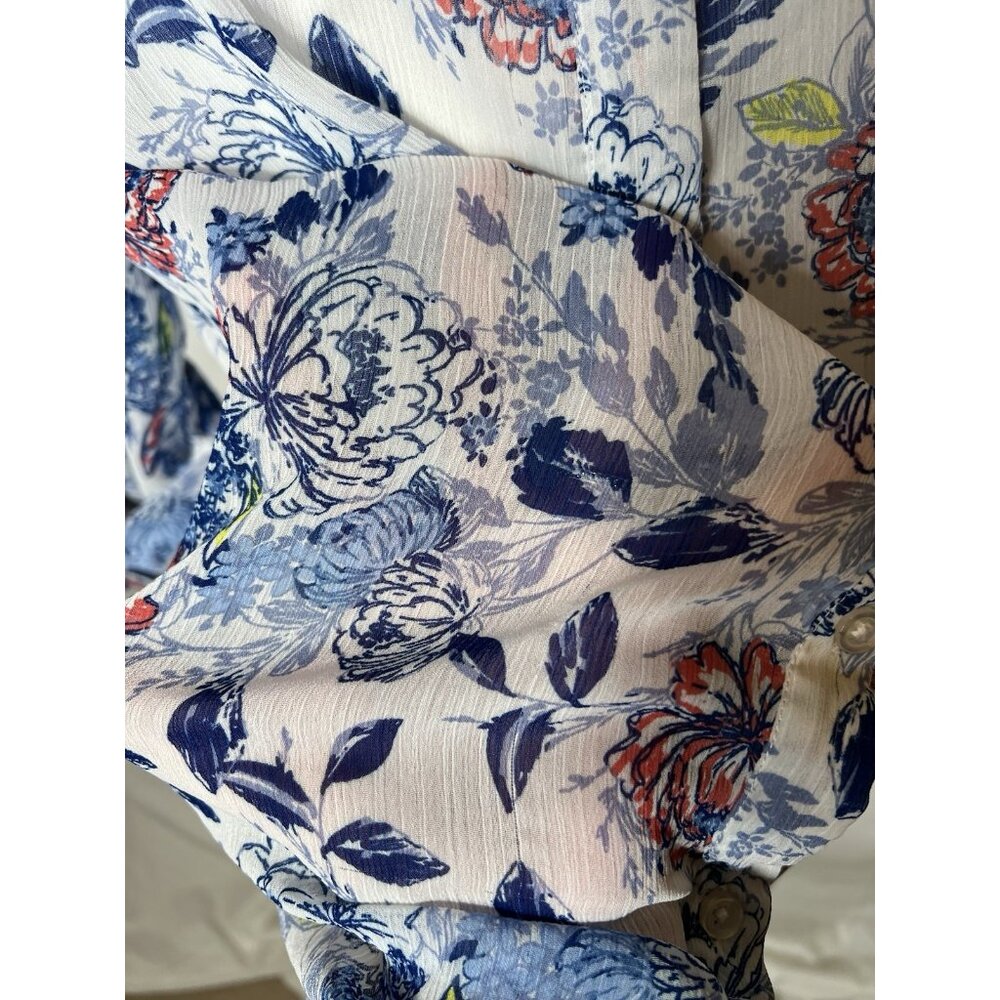 Kut Roll Tab/long Sleeve Button Up Sheer‎ Blouse Womens size Large - Picture 2 of 12
